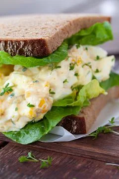 Slices of bread with egg salad Stock Photos