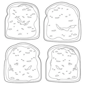 Slices of bread with fruit jam. Vector black and white coloring page Illustrazione stock