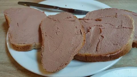 Slices of bread with liver pate Stock Photos