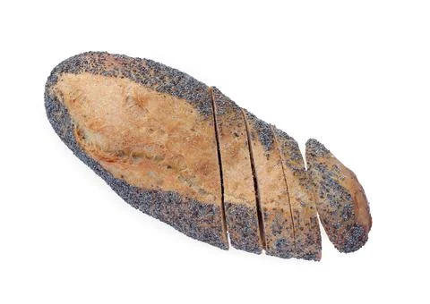 Slices bread on white background. Rustic bread with seeds, multi-grain bread Stock Photos