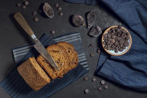 Slices cake chocolate chips. High quality and resolution beautiful photo concept Stock Photos