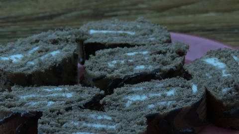 Slices of cake roll 스톡 동영상 81353617