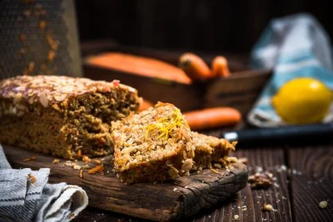 Slices of carrot cake served for Easter celebration Stock Photos