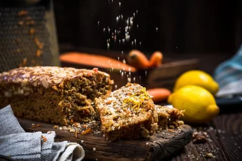 Slices of carrot cake served for Easter celebration Stock Photos