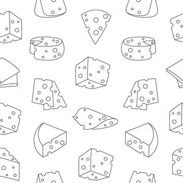 Slices cheese. Seamless pattern. Coloring Page. Stock Illustration