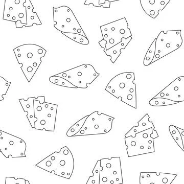 Slices cheese. Seamless pattern. Coloring Page. Stock Illustration