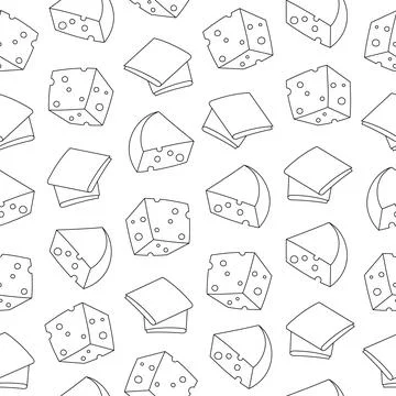 Slices cheese. Seamless pattern. Coloring Page. Stock Illustration