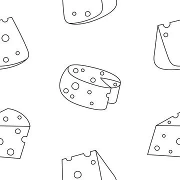 Slices cheese. Seamless pattern. Coloring Page. Stock Illustration