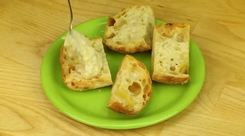 Slices of ciabatta with bean paste Stock Footage 50100824