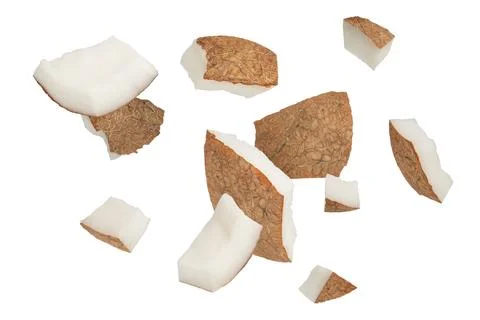 Slices of coconuts on a white isolated background. Coconut slices with a crust Stock Photos