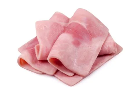 Slices of cooked ham isolate on white Stock Photos