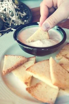 Slices of corn bread with yogurt top view Stock Photos