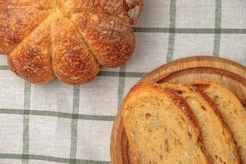 Slices of craft pumpkin bread Stock Photos