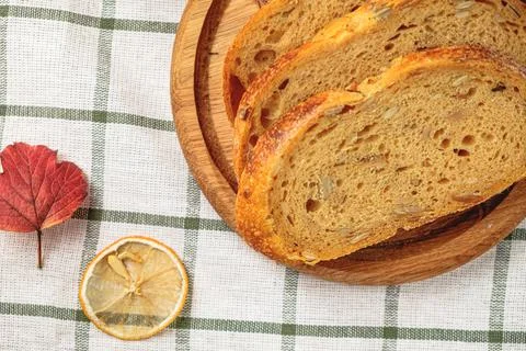 Slices of craft pumpkin bread Stock Photos