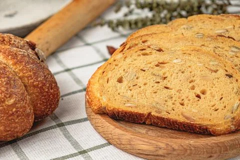 Slices of craft pumpkin bread Stock Photos