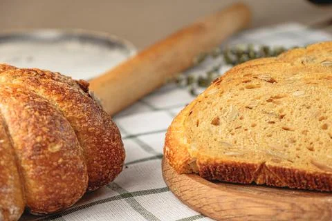 Slices of craft pumpkin bread Stock Photos