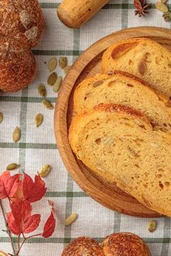 Slices of craft pumpkin bread Stock Photos