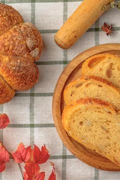 Slices of craft pumpkin bread Stock Photos