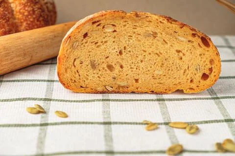 Slices of craft pumpkin bread Stock Photos