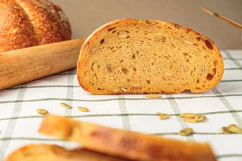 Slices of craft pumpkin bread Stock Photos