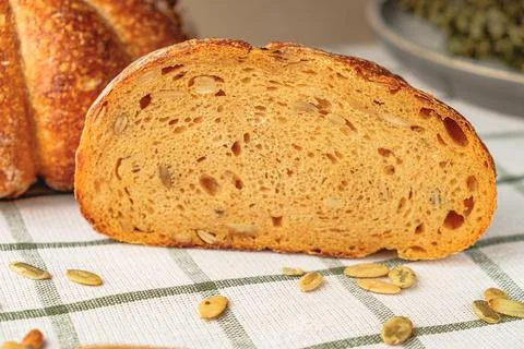 Slices of craft pumpkin bread Stock Photos