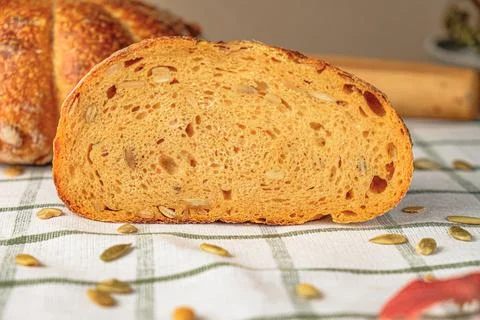 Slices of craft pumpkin bread Stock Photos