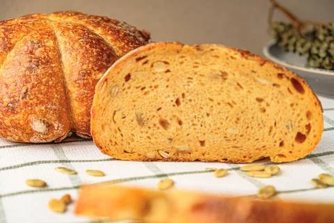 Slices of craft pumpkin bread Stock Photos
