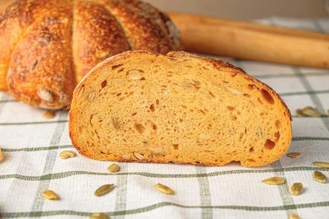 Slices of craft pumpkin bread Stock Photos