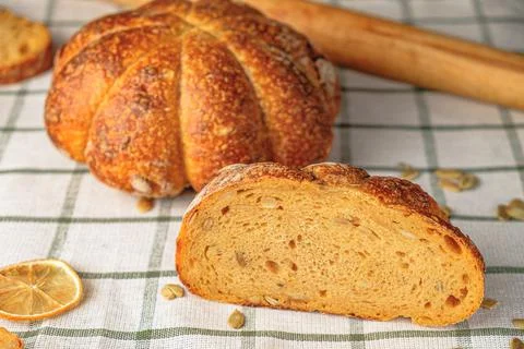 Slices of craft pumpkin bread Stock Photos