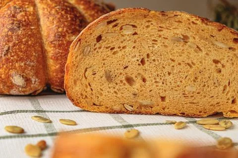 Slices of craft pumpkin bread Stock Photos