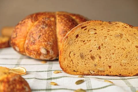 Slices of craft pumpkin bread Stock Photos