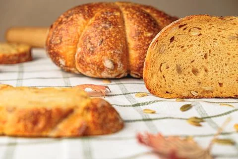 Slices of craft pumpkin bread Stock Photos