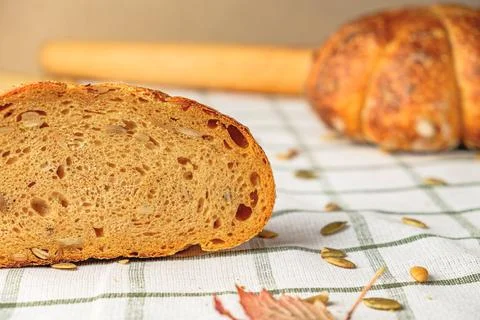 Slices of craft pumpkin bread Stock Photos