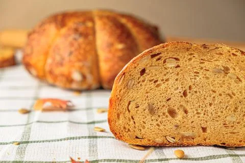 Slices of craft pumpkin bread Stock Photos