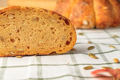 Slices of craft pumpkin bread Stock Photos