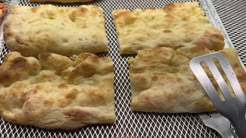 Slices of focaccia bread displayed Stock Footage 280995787