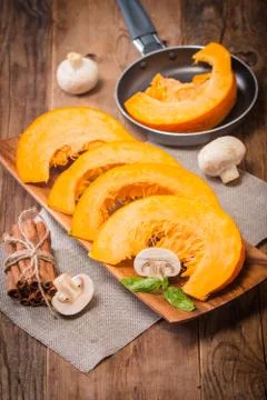 Slices of fresh pumpkin Stock Photos