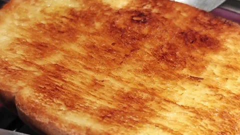 Slices of freshly toasted bread, close-up. Stock Footage 304017466