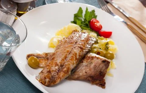 Slices of fried mackerel Stock Photos