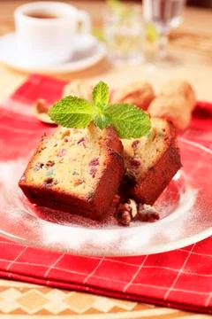 Slices of fruitcake Stock Photos