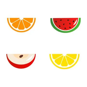 Slices of fruits, vector flat set of icons on the white background Stock Illustration