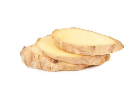 Slices of ginger root Stock Photos