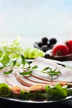 Slices of ham Stock Photos