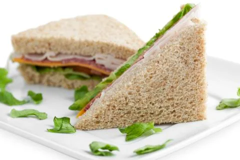 Slices of ham sandwich Stock Photos