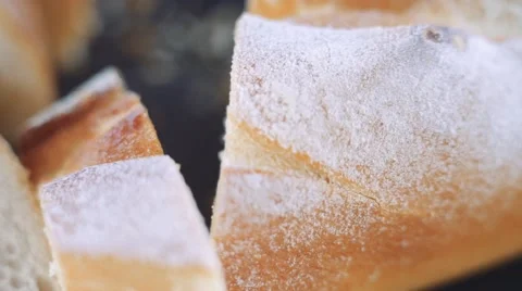 Slices of hot fresh bread at the kitchen in macro Stock Footage 63982484