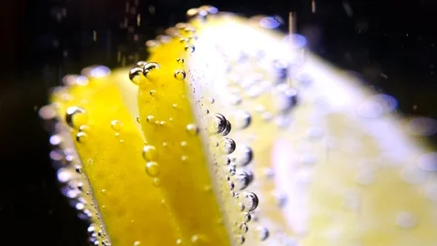 Slices of a lemon into the water Stock Footage 100035480