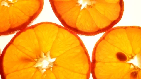 Slices Of Mandarin Oranges in Extreme Close Up Panning Stock Footage 126914201