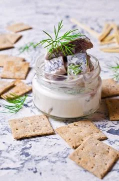Slices of marinated herring Stock Photos