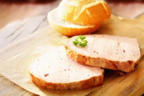 Slices of meat loaf made from beef and pork Stock Photos