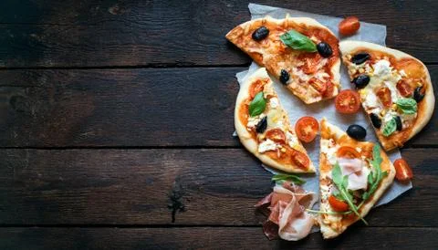 Slices of mini pizza Stock Photos
